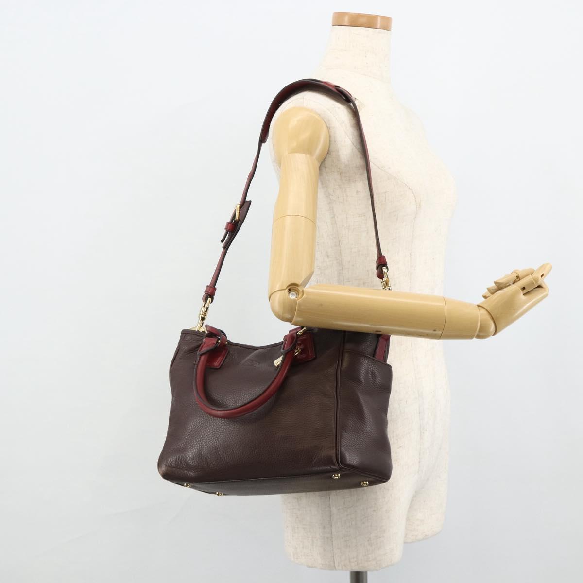 LOEWE Anagram Hand Bag Leather 2way Brown Gold Auth BA12376A