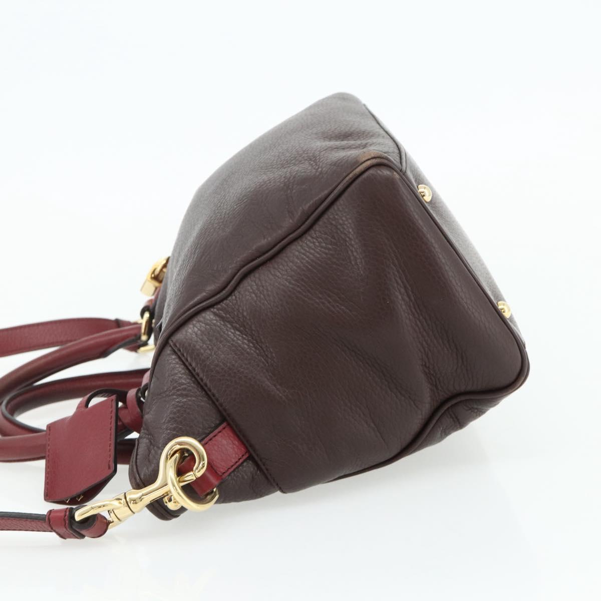 LOEWE Anagram Hand Bag Leather 2way Brown Gold Auth BA12376A