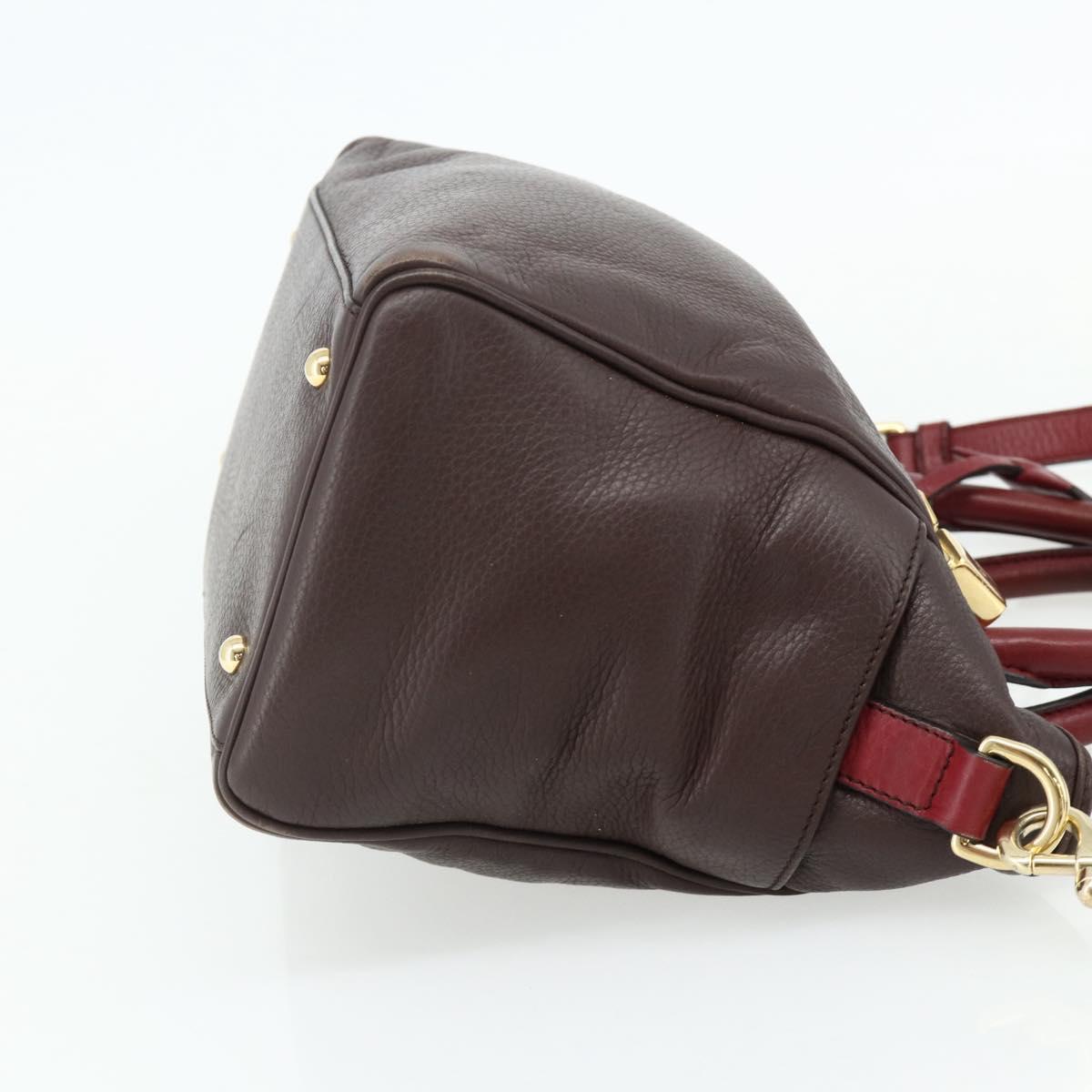 LOEWE Anagram Hand Bag Leather 2way Brown Gold Auth BA12376A