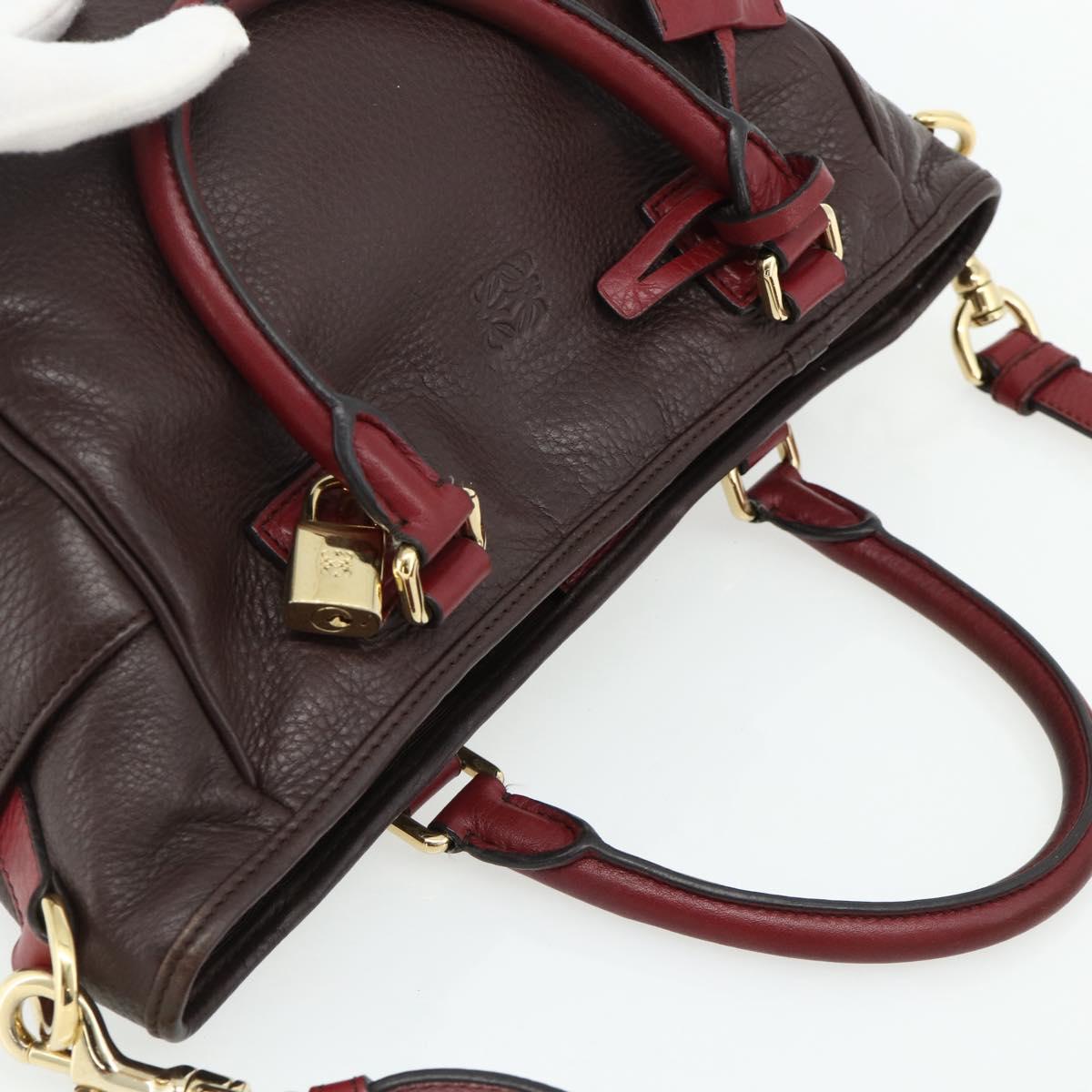 LOEWE Anagram Hand Bag Leather 2way Brown Gold Auth BA12376A