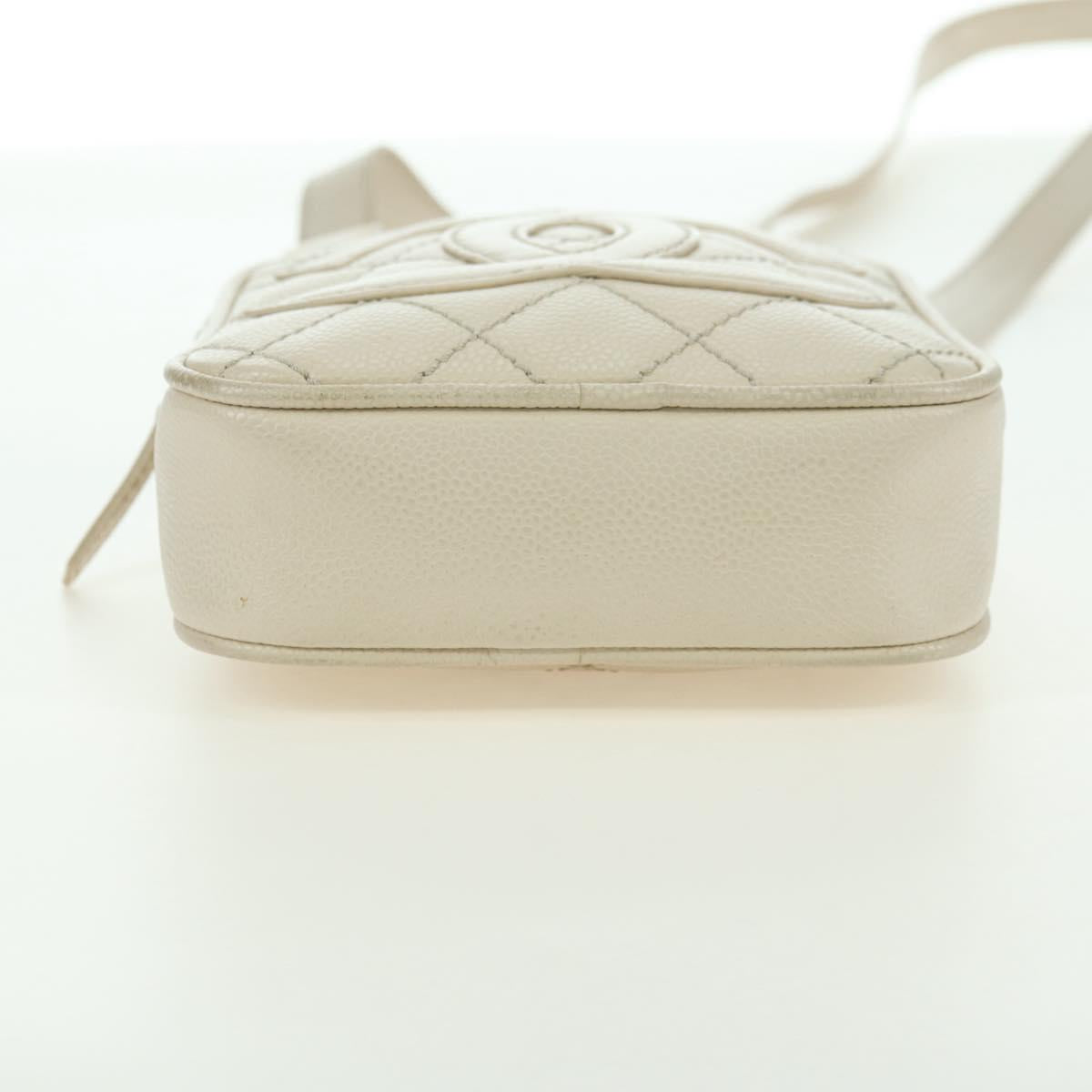 CHANEL Matelasse Shoulder Bag Caviar Skin Ivory Gold CC Auth BA12379V