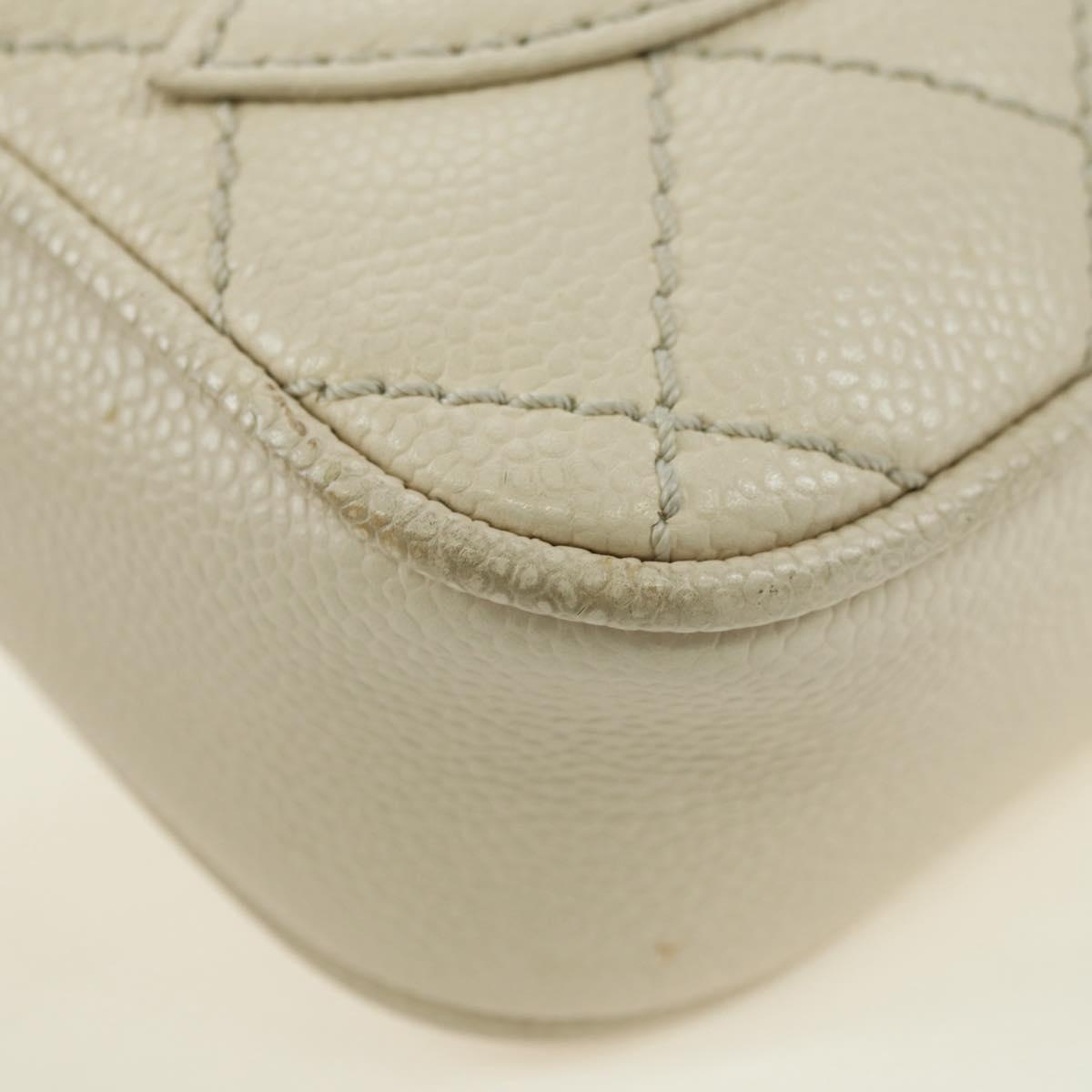 CHANEL Matelasse Shoulder Bag Caviar Skin Ivory Gold CC Auth BA12379V