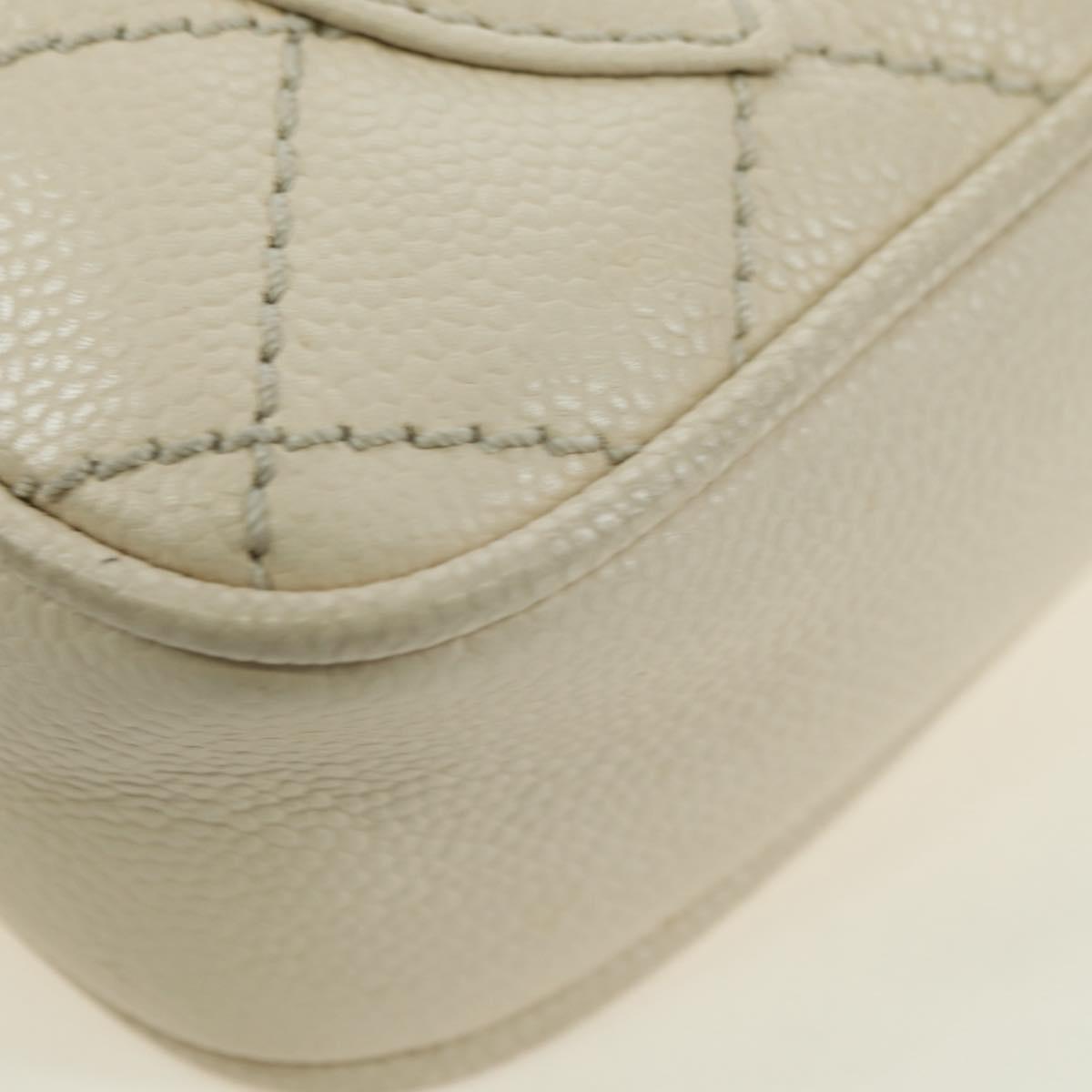 CHANEL Matelasse Shoulder Bag Caviar Skin Ivory Gold CC Auth BA12379V