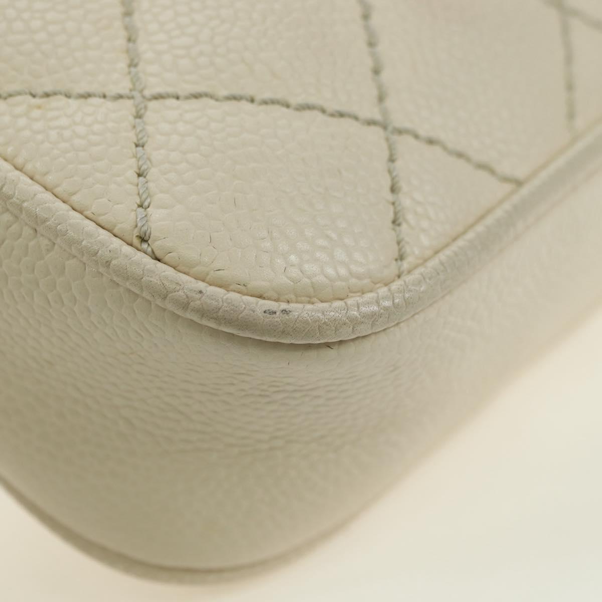 CHANEL Matelasse Shoulder Bag Caviar Skin Ivory Gold CC Auth BA12379V