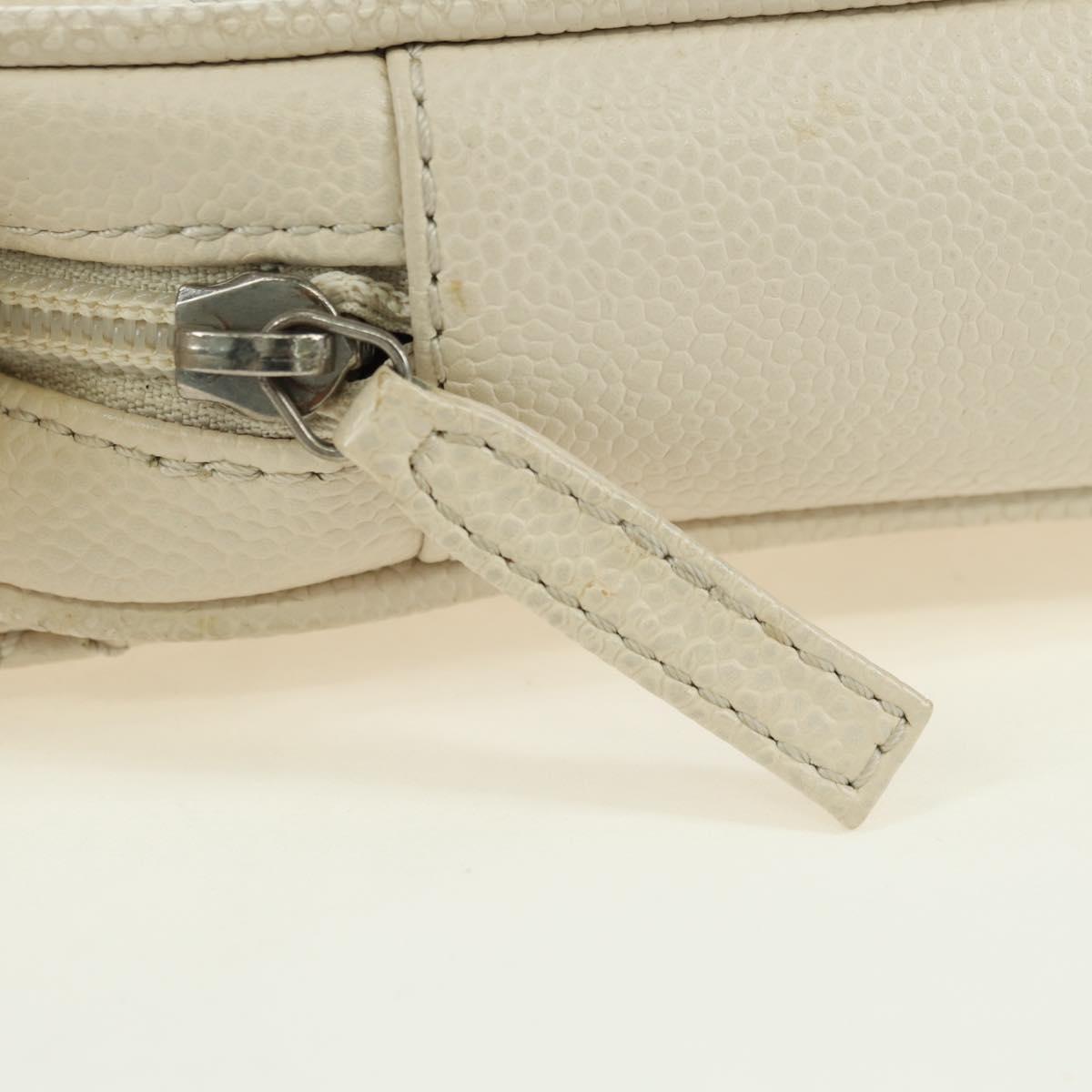 CHANEL Matelasse Shoulder Bag Caviar Skin Ivory Gold CC Auth BA12379V