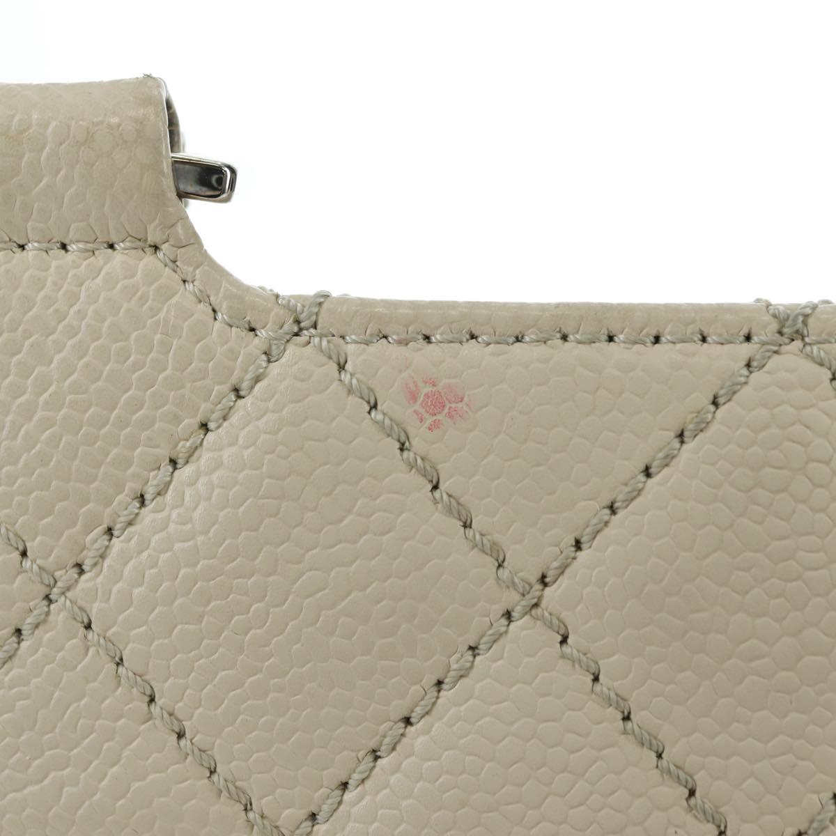 CHANEL Matelasse Shoulder Bag Caviar Skin Ivory Gold CC Auth BA12379V