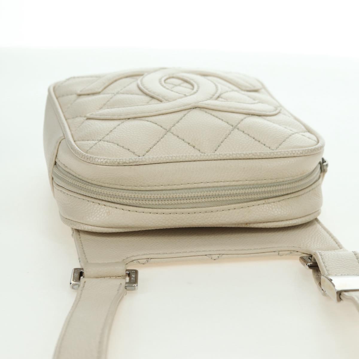 CHANEL Matelasse Shoulder Bag Caviar Skin Ivory Gold CC Auth BA12379V