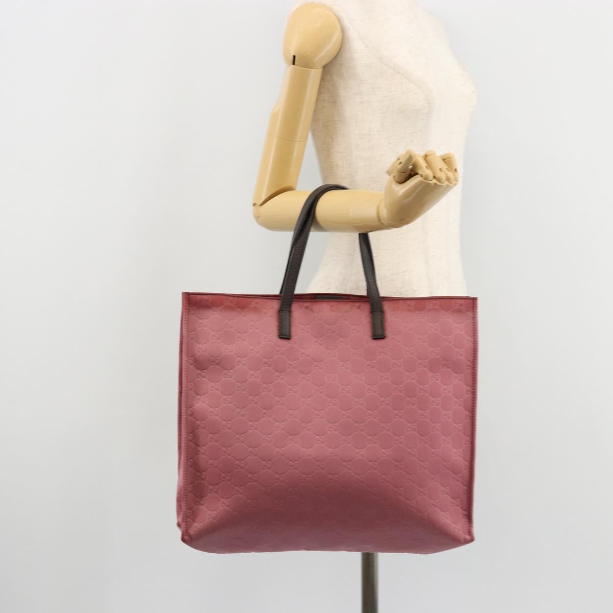 GUCCI GG Canvas Tote Bag Nylon Pink Silver 355732 Auth BA12380