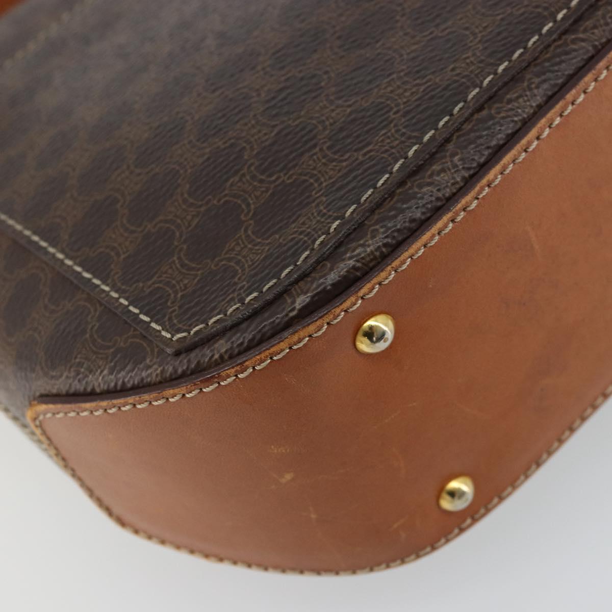 CELINE Macadam Canvas Shoulder Bag PVC Leather Brown Gold Auth BA12386