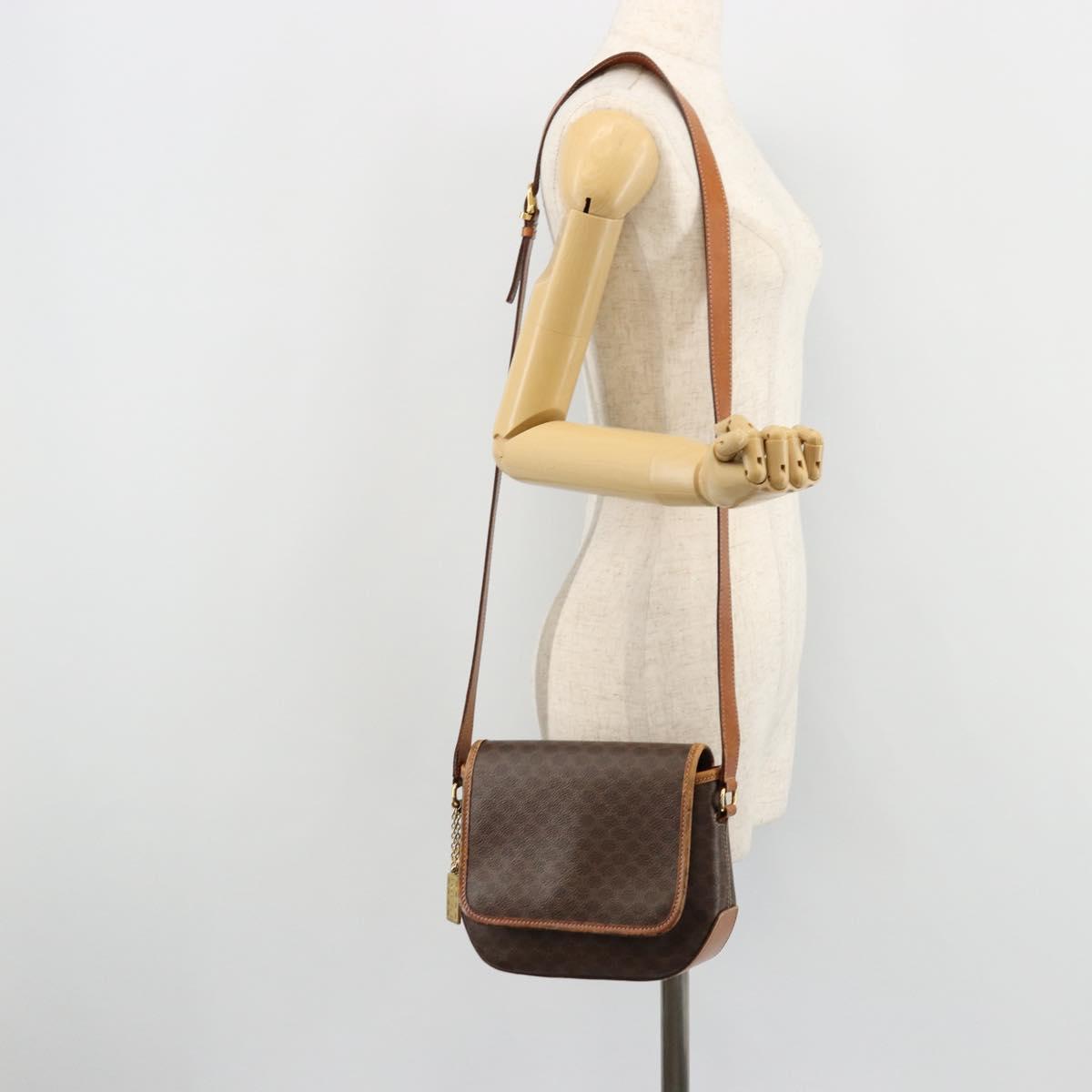 CELINE Macadam Canvas Shoulder Bag PVC Leather Brown Gold Auth BA12386