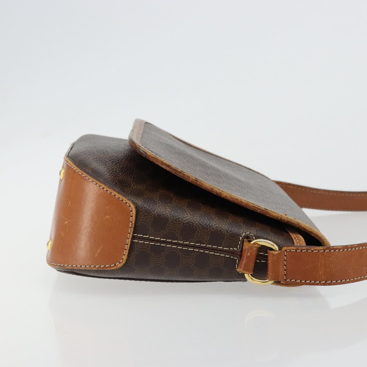 CELINE Macadam Canvas Shoulder Bag PVC Leather Brown Gold Auth BA12386