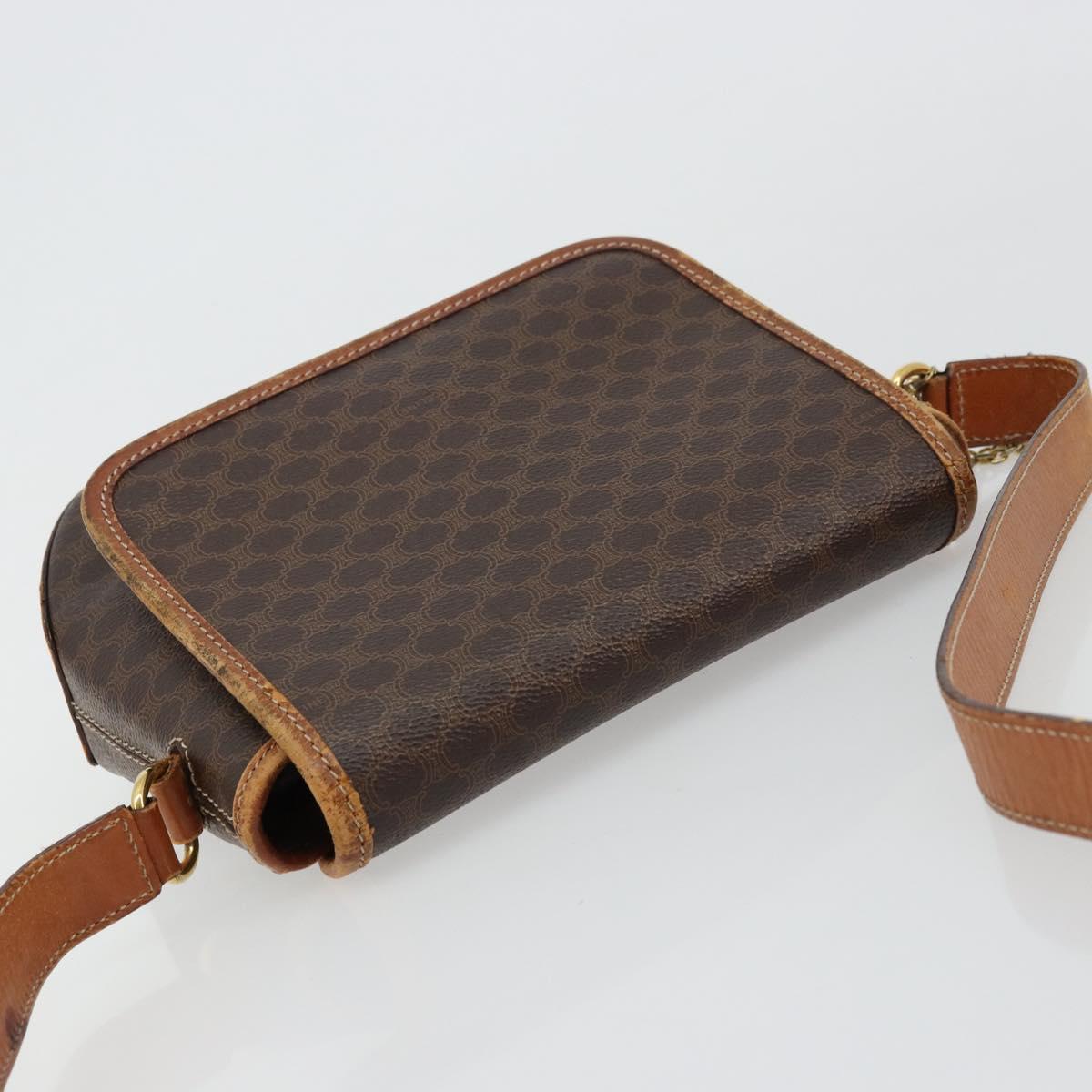CELINE Macadam Canvas Shoulder Bag PVC Leather Brown Gold Auth BA12386