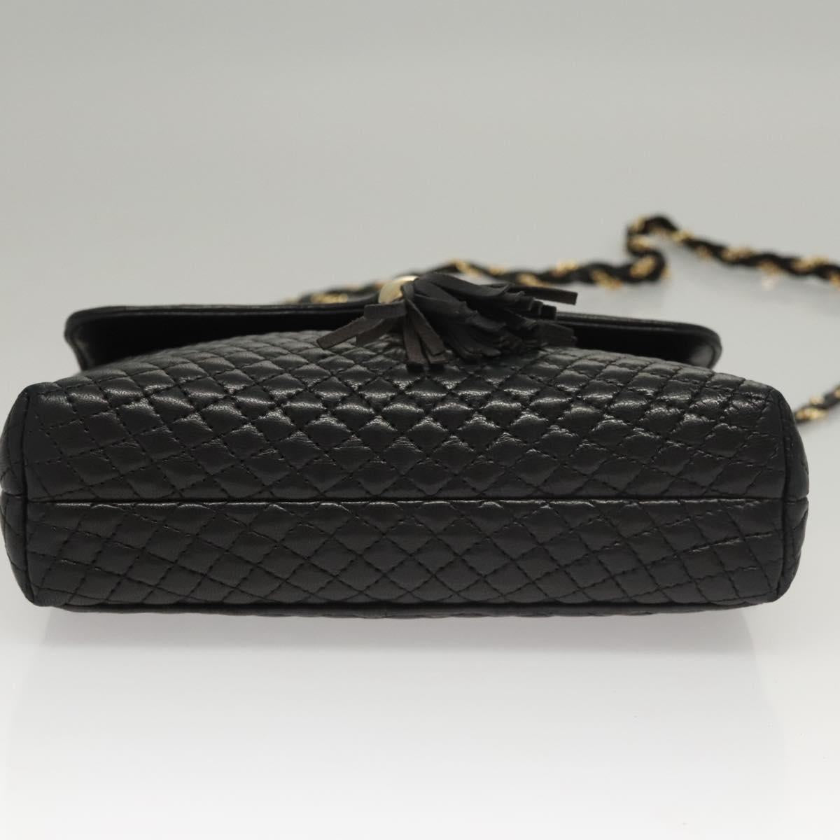 BALLY Quilted Chain Shoulder Bag Leather Black Gold Auth BA1239