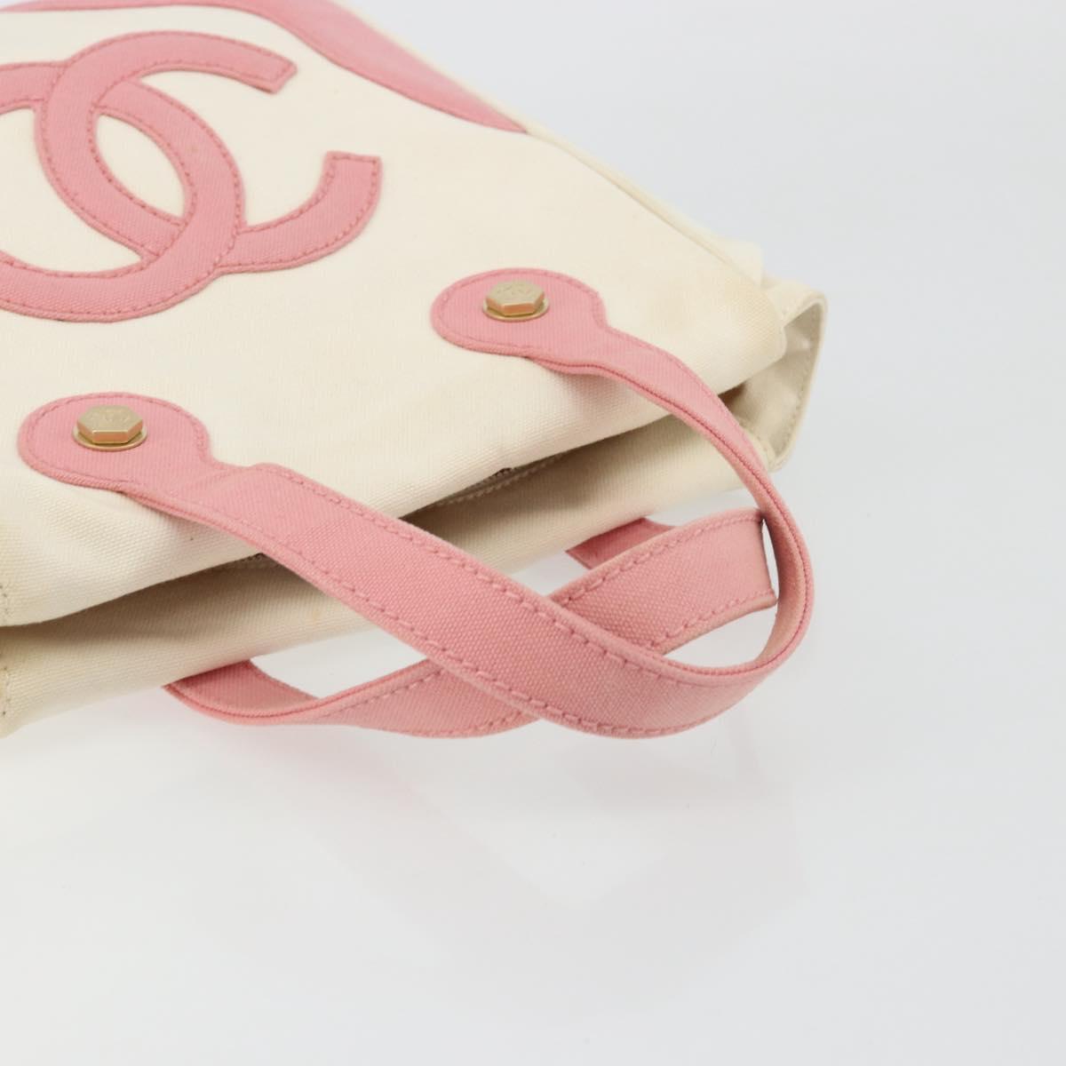CHANEL Tote Bag Canvas Beige Gold CC Auth BA12393