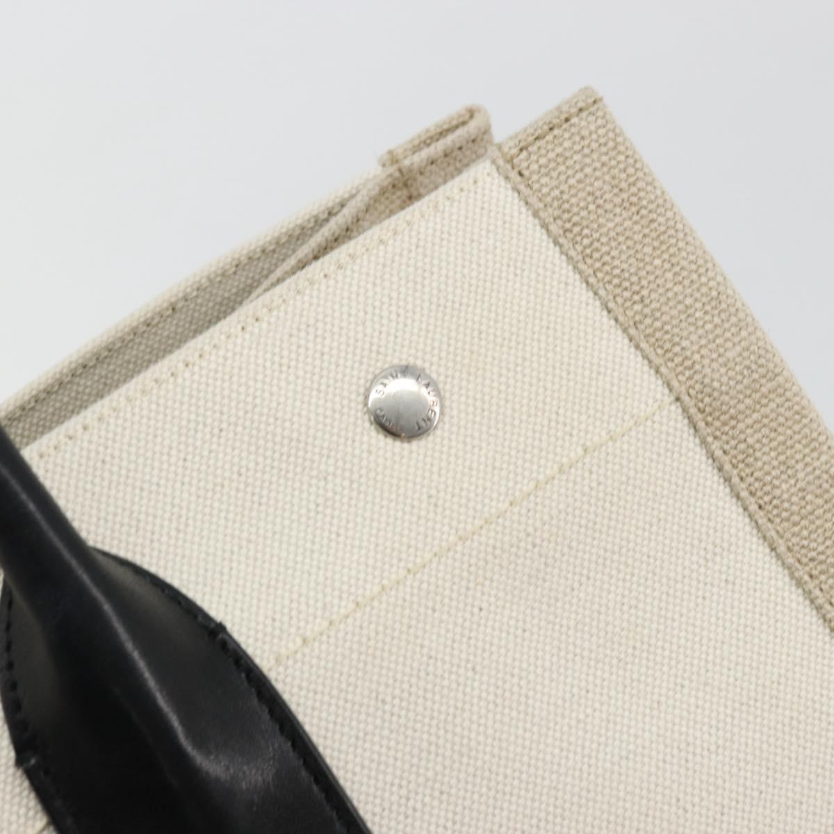 SAINT LAURENT Cabas Rive Gauche Bag Canvas Beige Silver 123435 Auth BA12394A