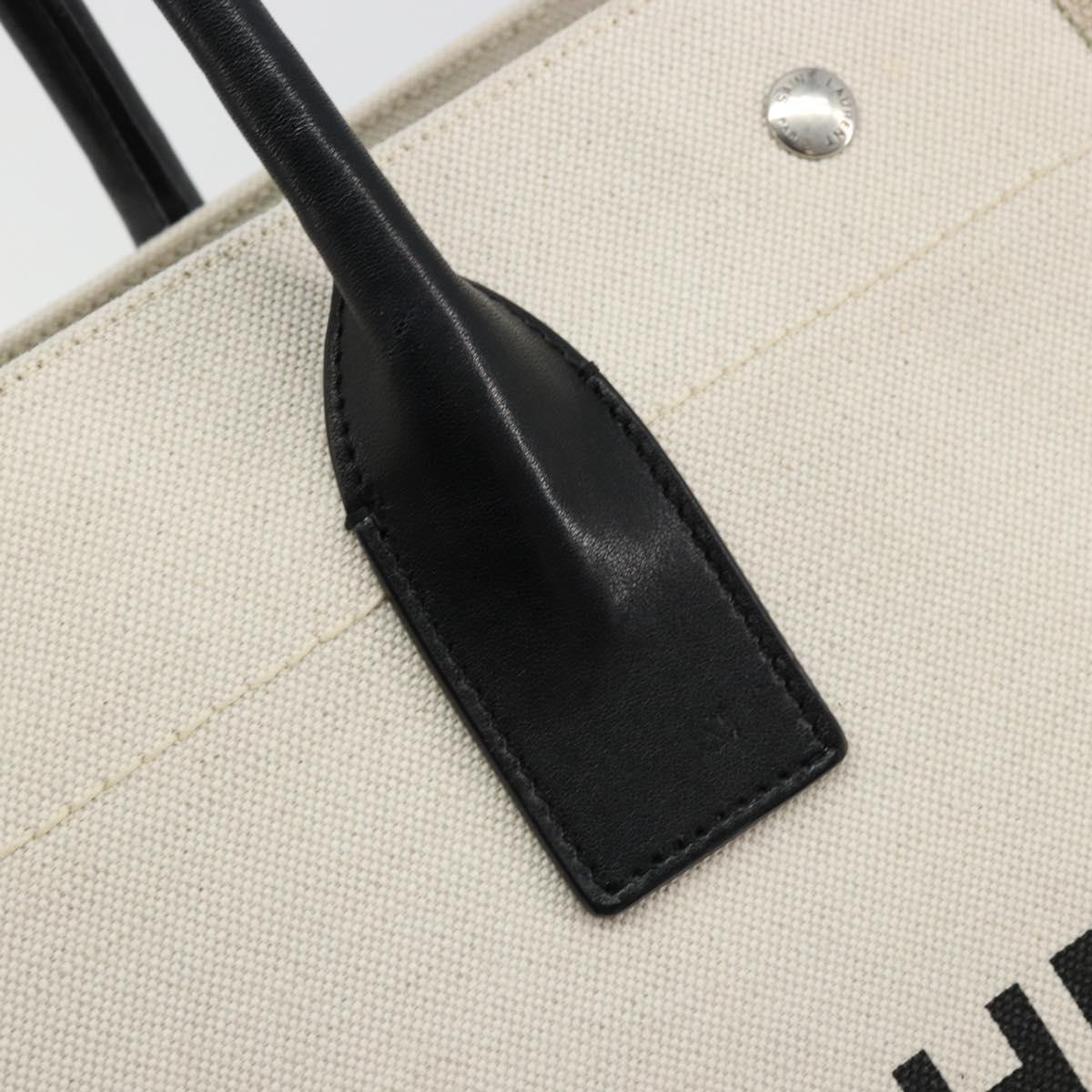SAINT LAURENT Cabas Rive Gauche Bag Canvas Beige Silver 123435 Auth BA12394A