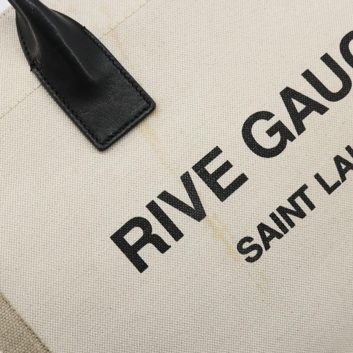 SAINT LAURENT Cabas Rive Gauche Bag Canvas Beige Silver 123435 Auth BA12394A