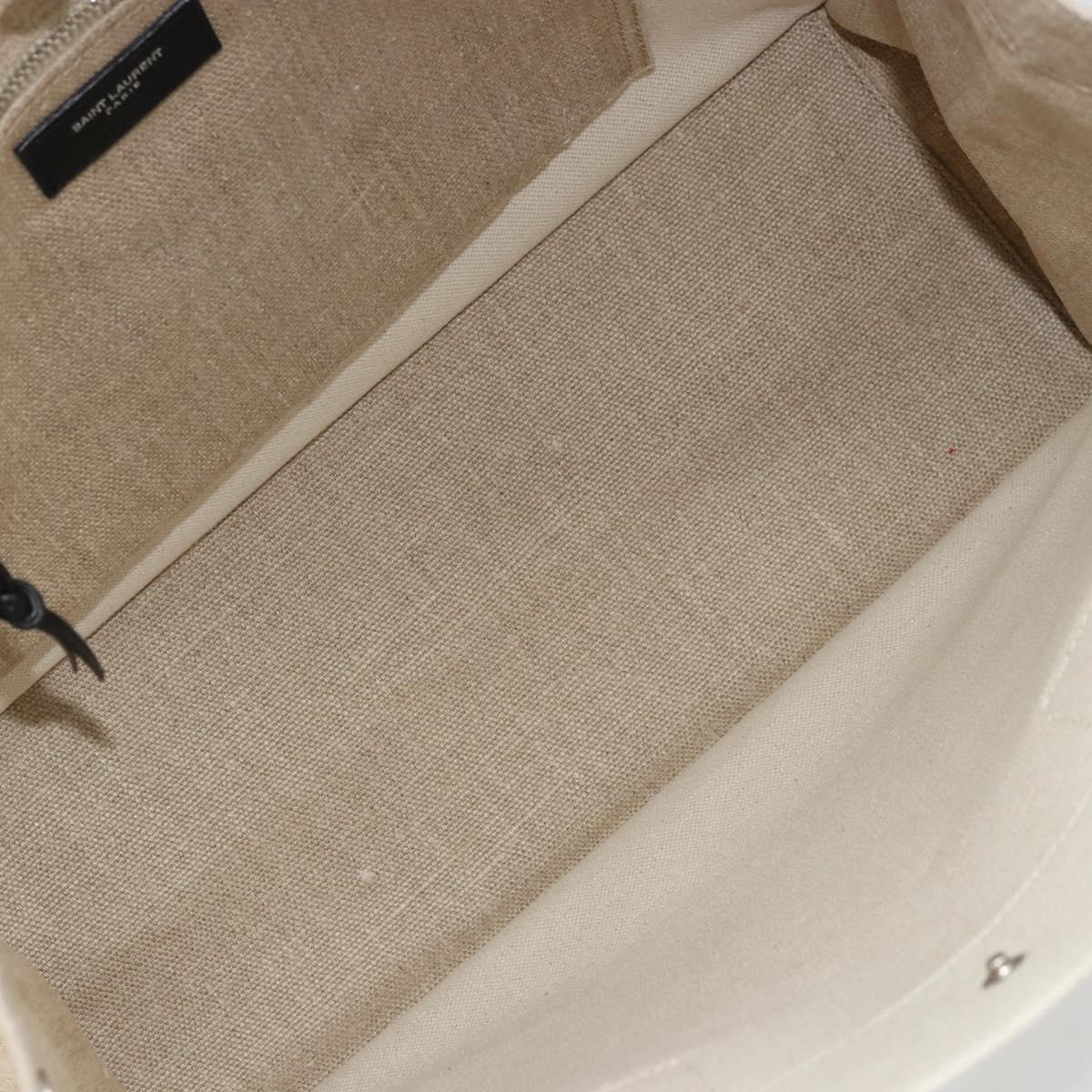 SAINT LAURENT Cabas Rive Gauche Bag Canvas Beige Silver 123435 Auth BA12394A