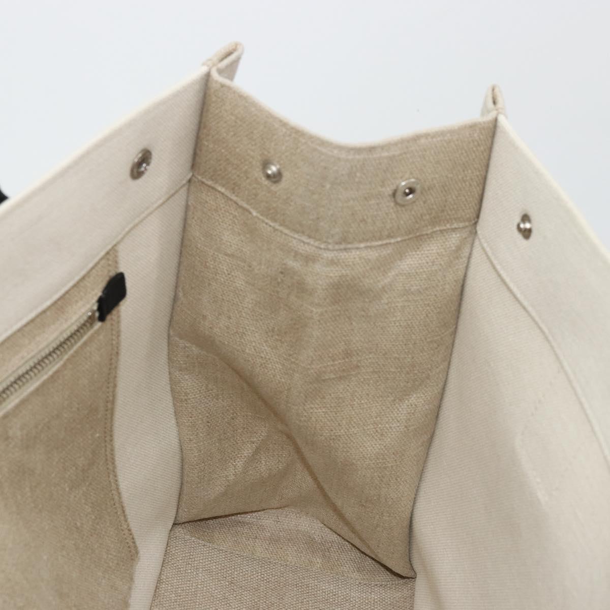 SAINT LAURENT Cabas Rive Gauche Bag Canvas Beige Silver 123435 Auth BA12394A