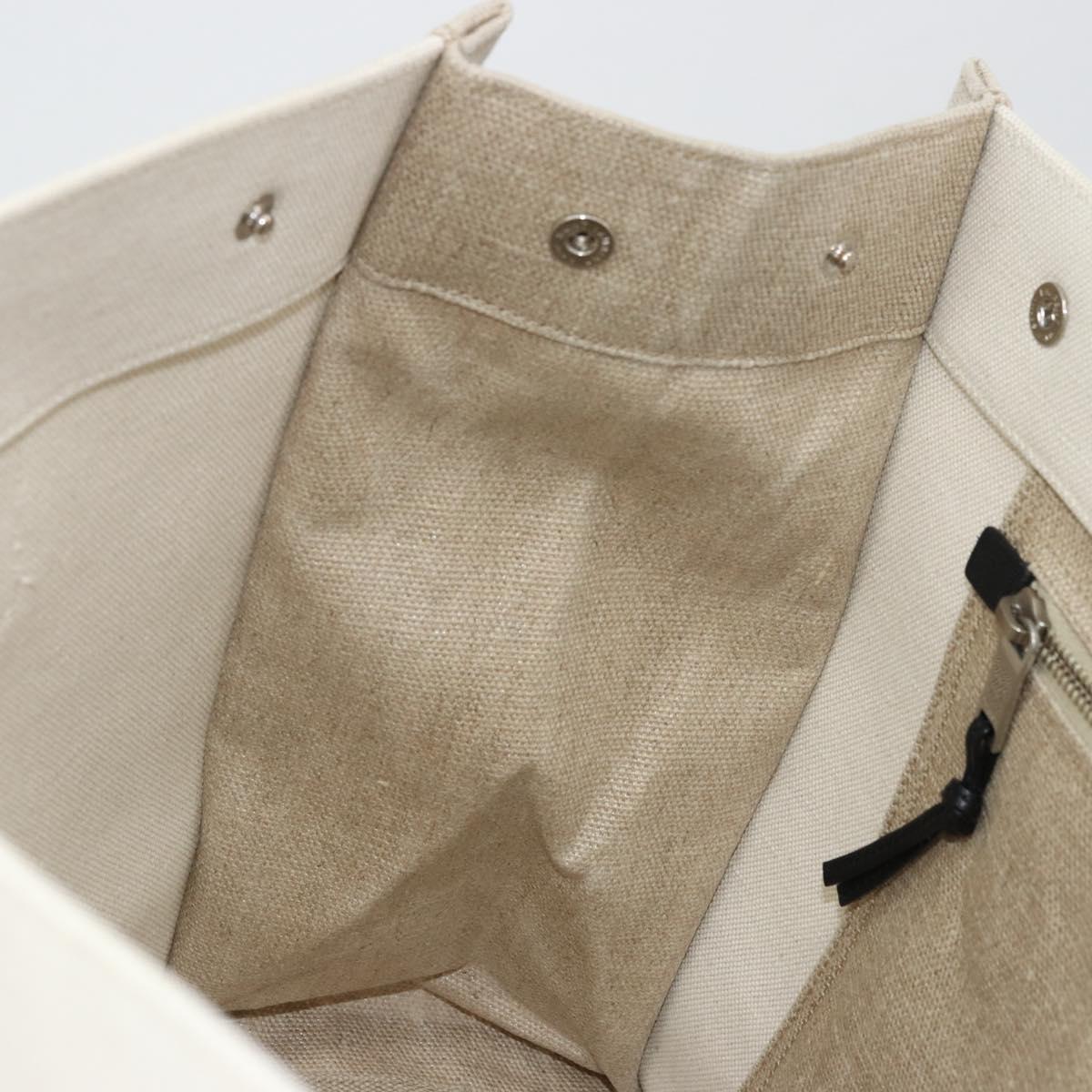 SAINT LAURENT Cabas Rive Gauche Bag Canvas Beige Silver 123435 Auth BA12394A