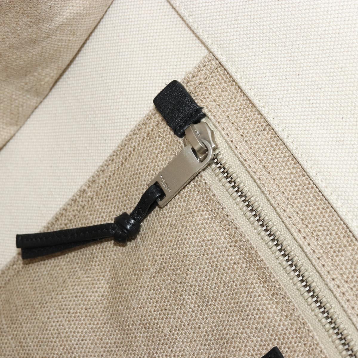 SAINT LAURENT Cabas Rive Gauche Bag Canvas Beige Silver 123435 Auth BA12394A