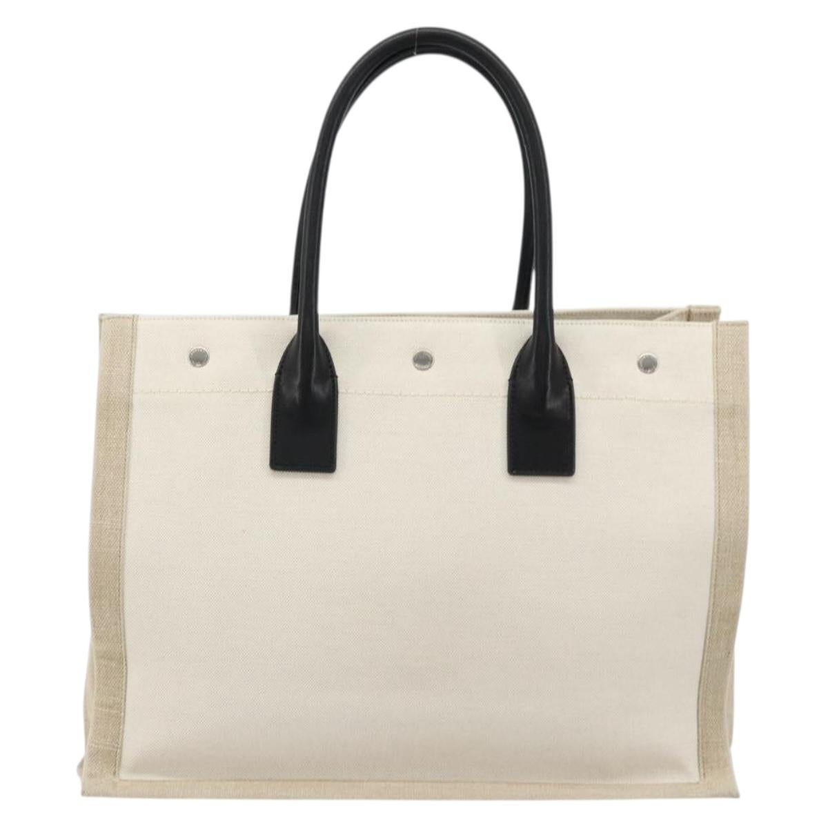 SAINT LAURENT Cabas Rive Gauche Bag Canvas Beige Silver 123435 Auth BA12394A