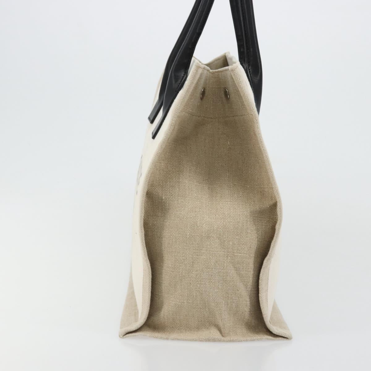 SAINT LAURENT Cabas Rive Gauche Bag Canvas Beige Silver 123435 Auth BA12394A