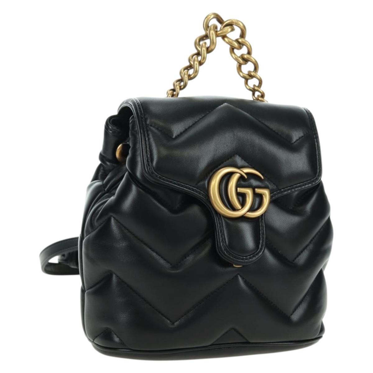 GUCCI GG Marmont Backpack Leather Black Gold 777253 Auth BA12395SAV