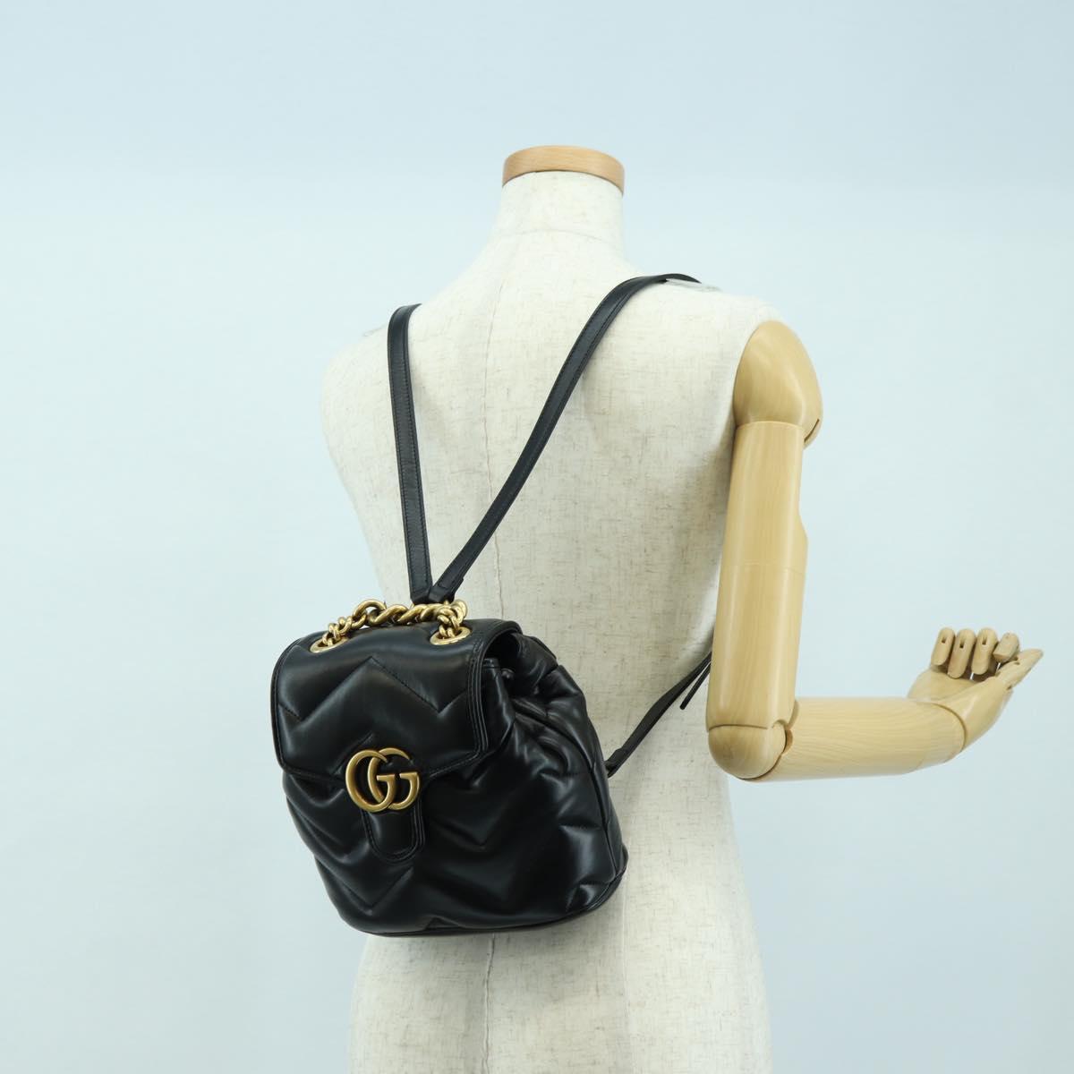 GUCCI GG Marmont Backpack Leather Black Gold 777253 Auth BA12395SAV