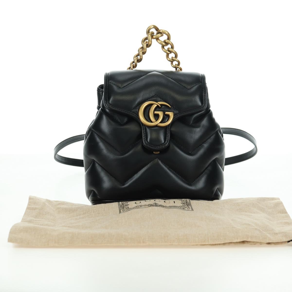 GUCCI GG Marmont Backpack Leather Black Gold 777253 Auth BA12395SAV