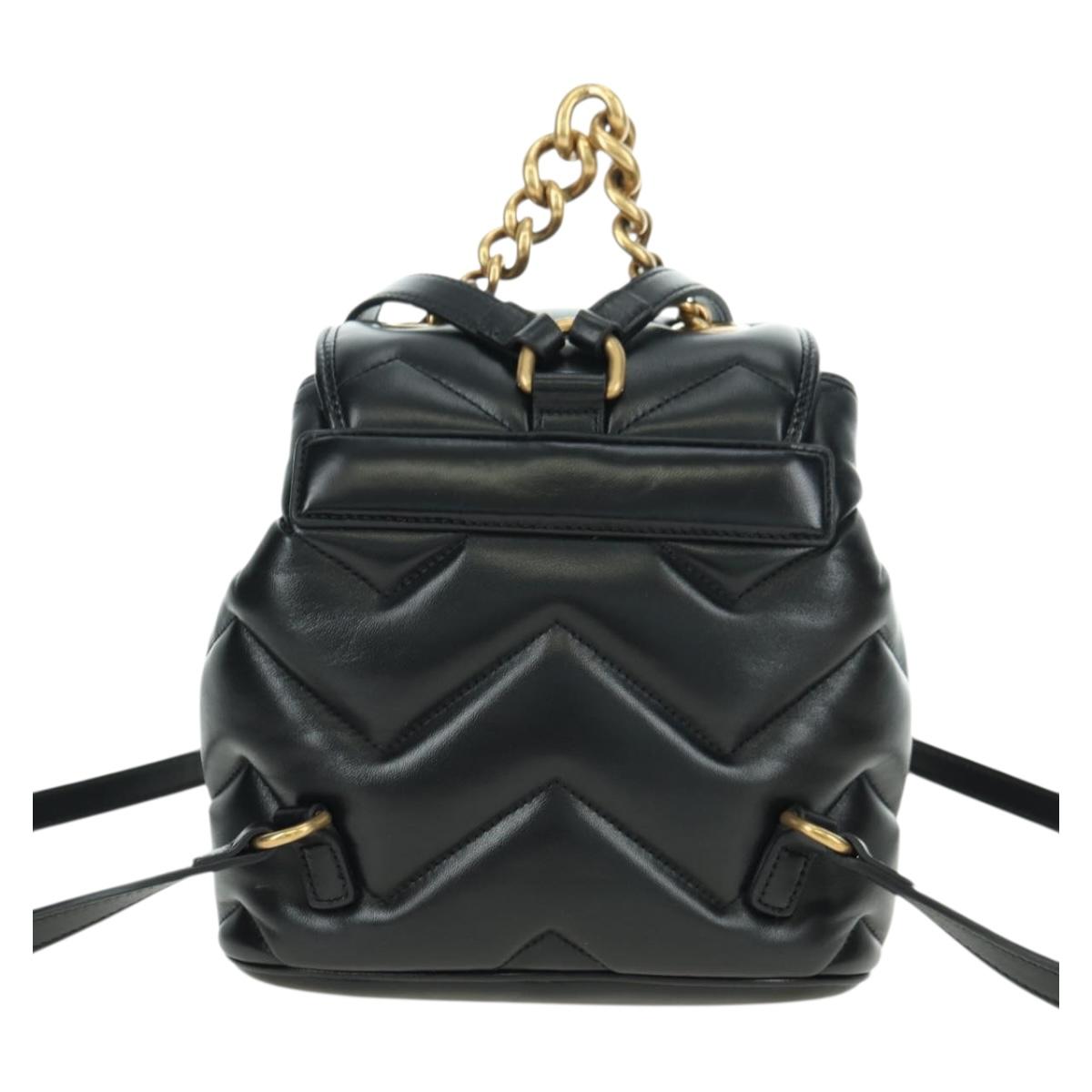 GUCCI GG Marmont Backpack Leather Black Gold 777253 Auth BA12395SAV
