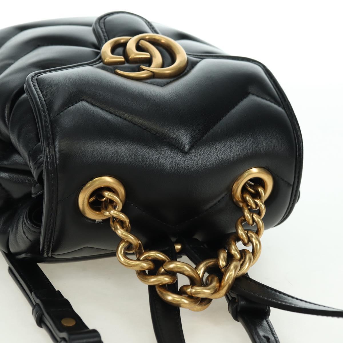 GUCCI GG Marmont Backpack Leather Black Gold 777253 Auth BA12395SAV