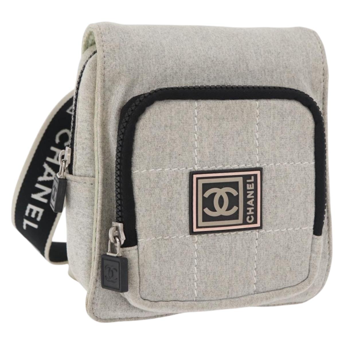 CHANEL Sports Line Waist bag Cotton Gray Silver CC Auth BA12396A