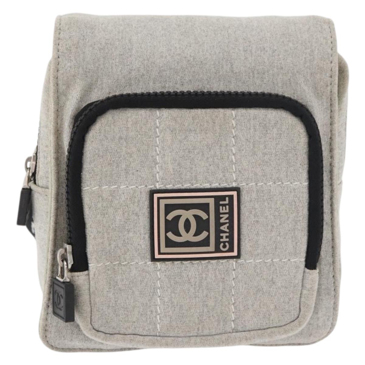 CHANEL Sports Line Waist bag Cotton Gray Silver CC Auth BA12396A