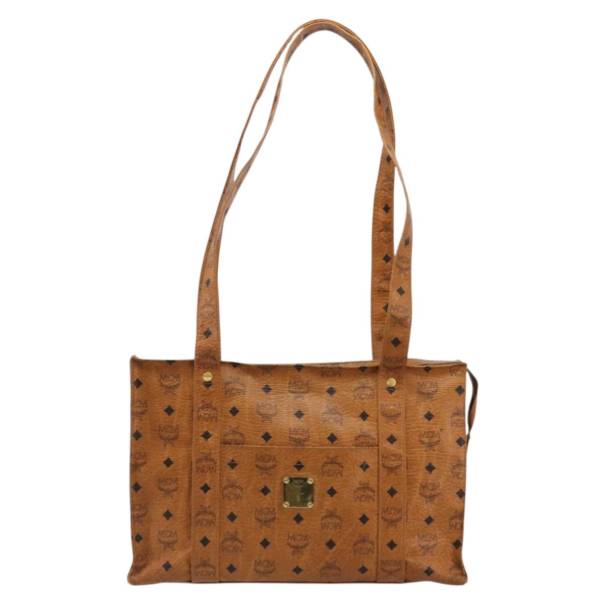 MCM Vicetos Logogram Tote Bag PVC Leather Brown Gold Auth BA12397A
