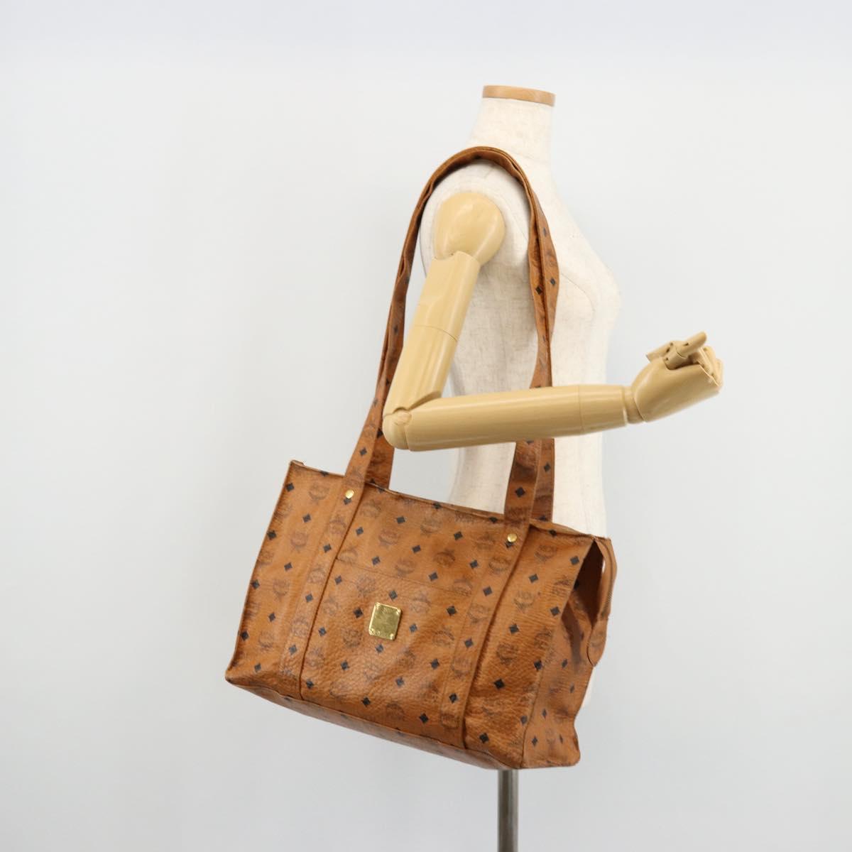 MCM Vicetos Logogram Tote Bag PVC Leather Brown Gold Auth BA12397A