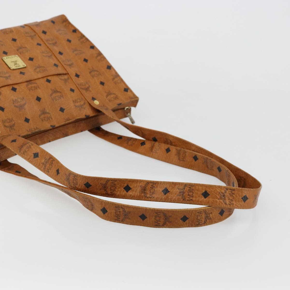 MCM Vicetos Logogram Tote Bag PVC Leather Brown Gold Auth BA12397A