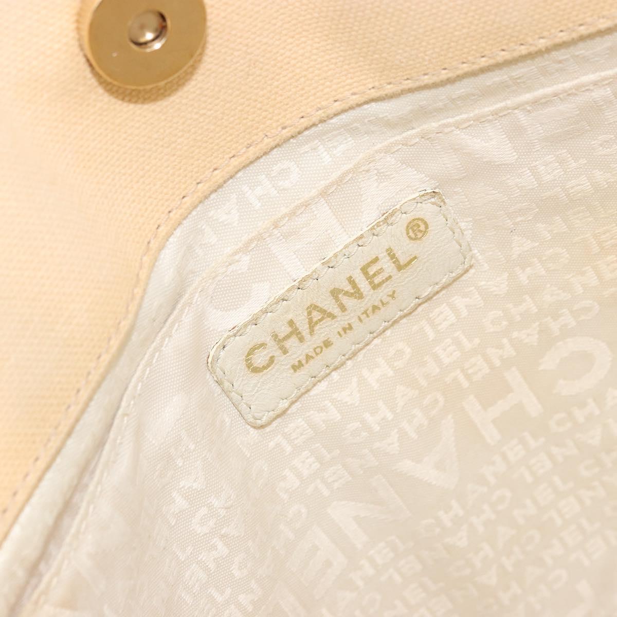 CHANEL Choco Bar Wild Stitch Hand Bag Canvas Beige Gold CC Auth BA12400A