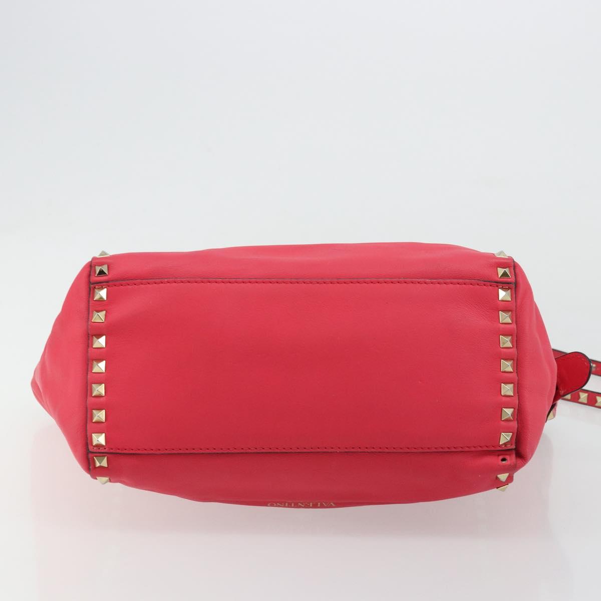 VALENTINO Tote Bag Leather 2way Red Gold Auth BA12401