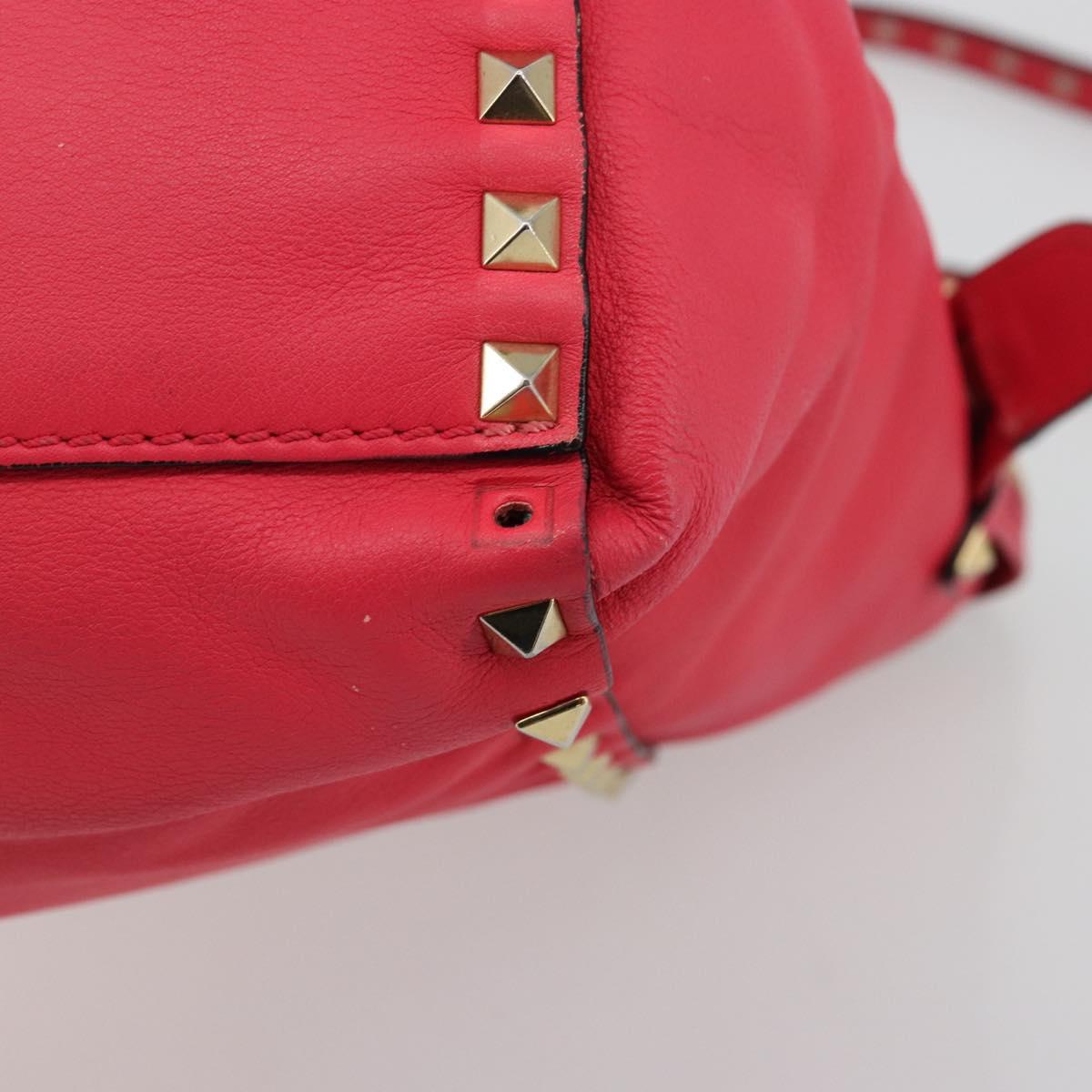 VALENTINO Tote Bag Leather 2way Red Gold Auth BA12401
