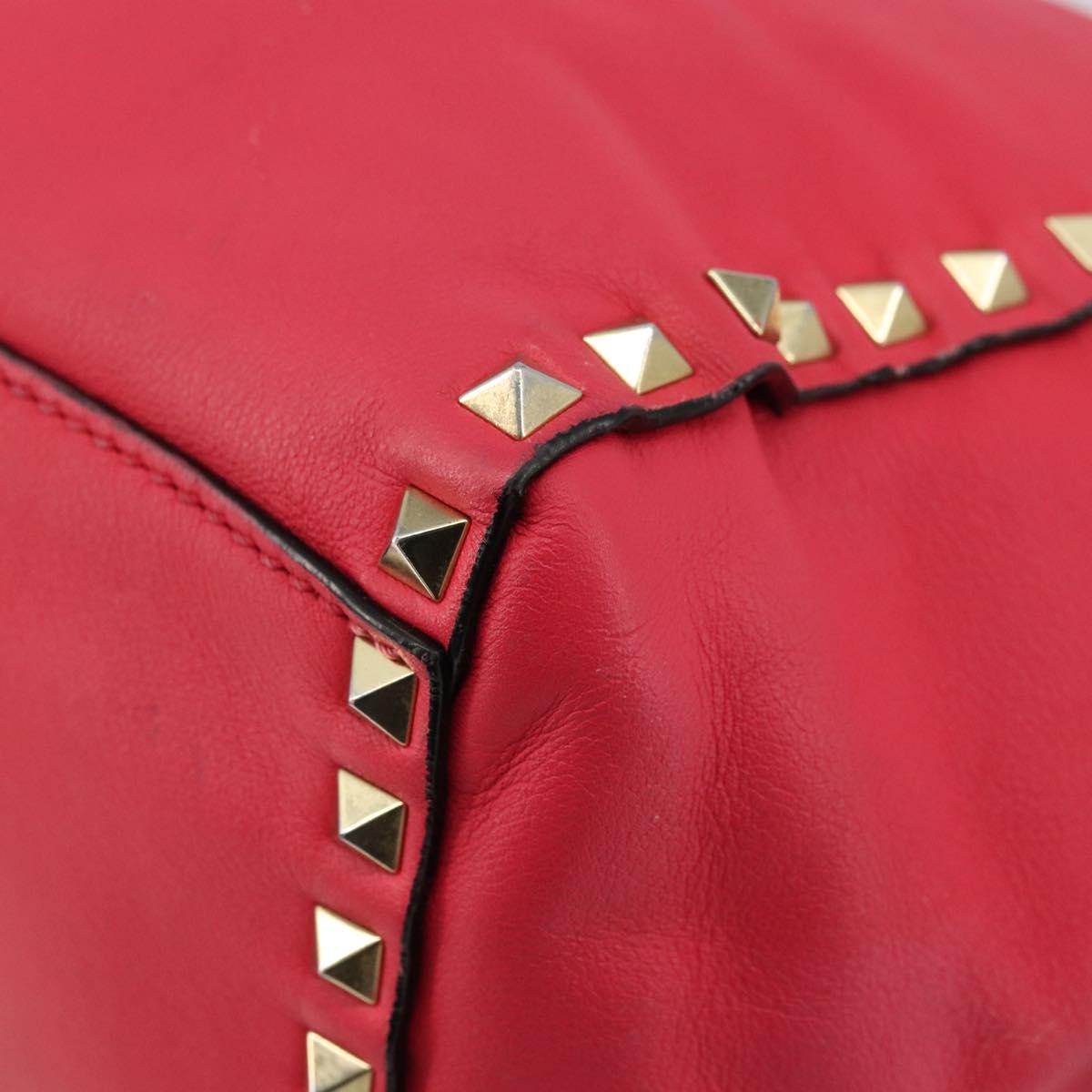 VALENTINO Tote Bag Leather 2way Red Gold Auth BA12401
