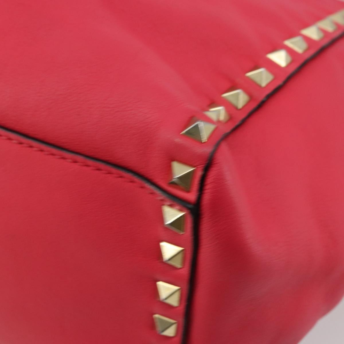 VALENTINO Tote Bag Leather 2way Red Gold Auth BA12401