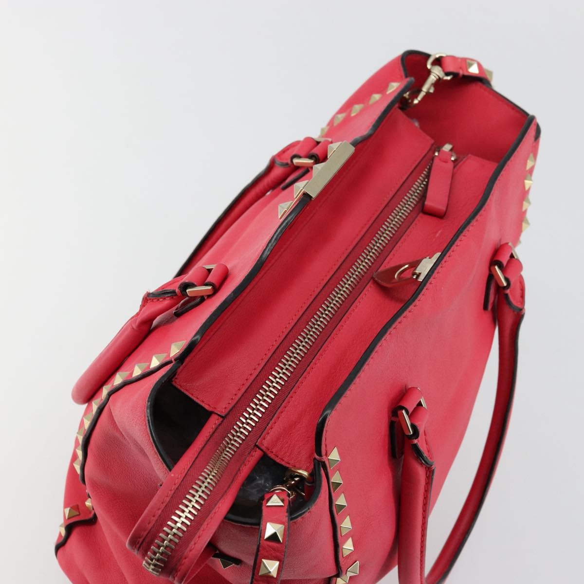 VALENTINO Tote Bag Leather 2way Red Gold Auth BA12401