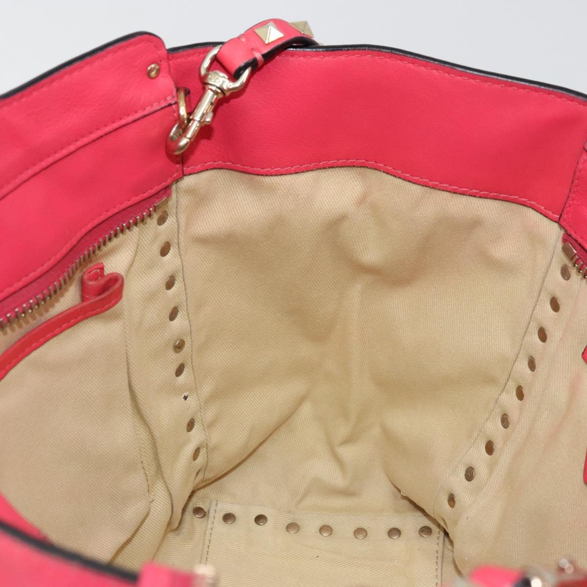 VALENTINO Tote Bag Leather 2way Red Gold Auth BA12401