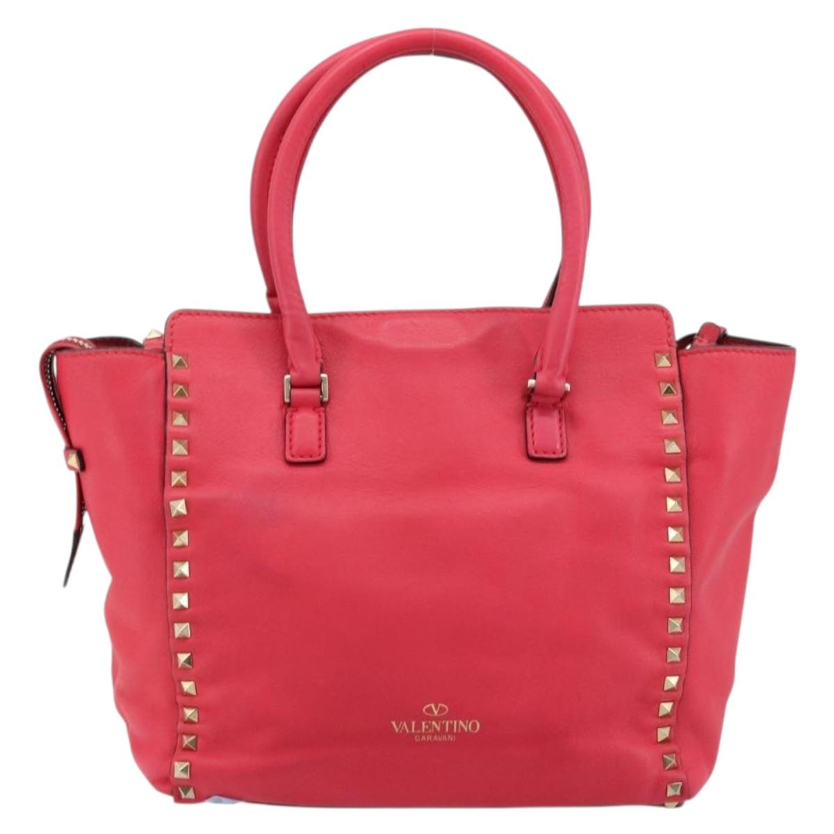 VALENTINO Tote Bag Leather 2way Red Gold Auth BA12401