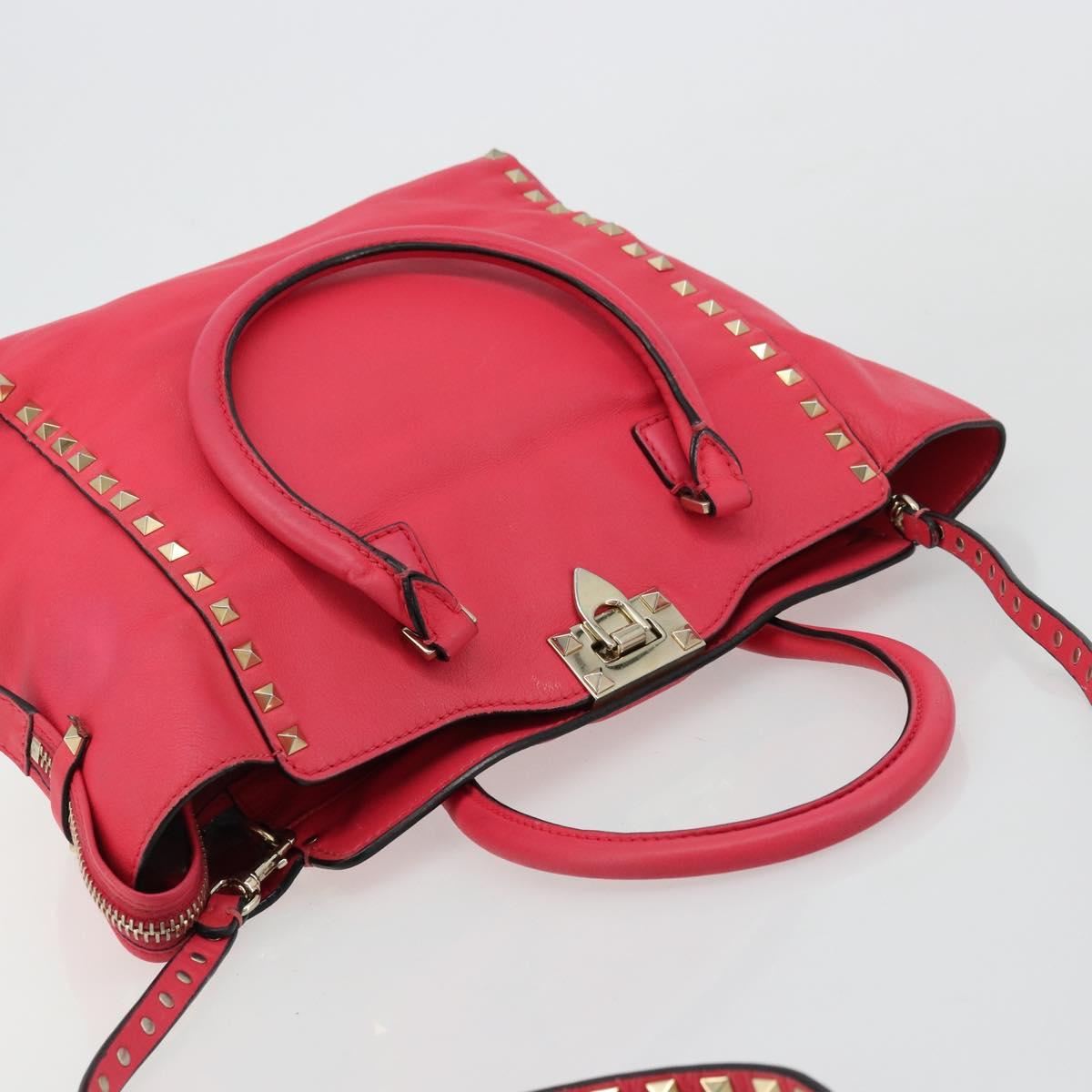 VALENTINO Tote Bag Leather 2way Red Gold Auth BA12401
