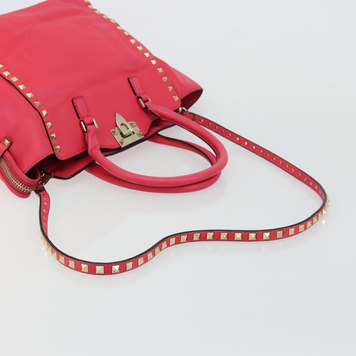 VALENTINO Tote Bag Leather 2way Red Gold Auth BA12401