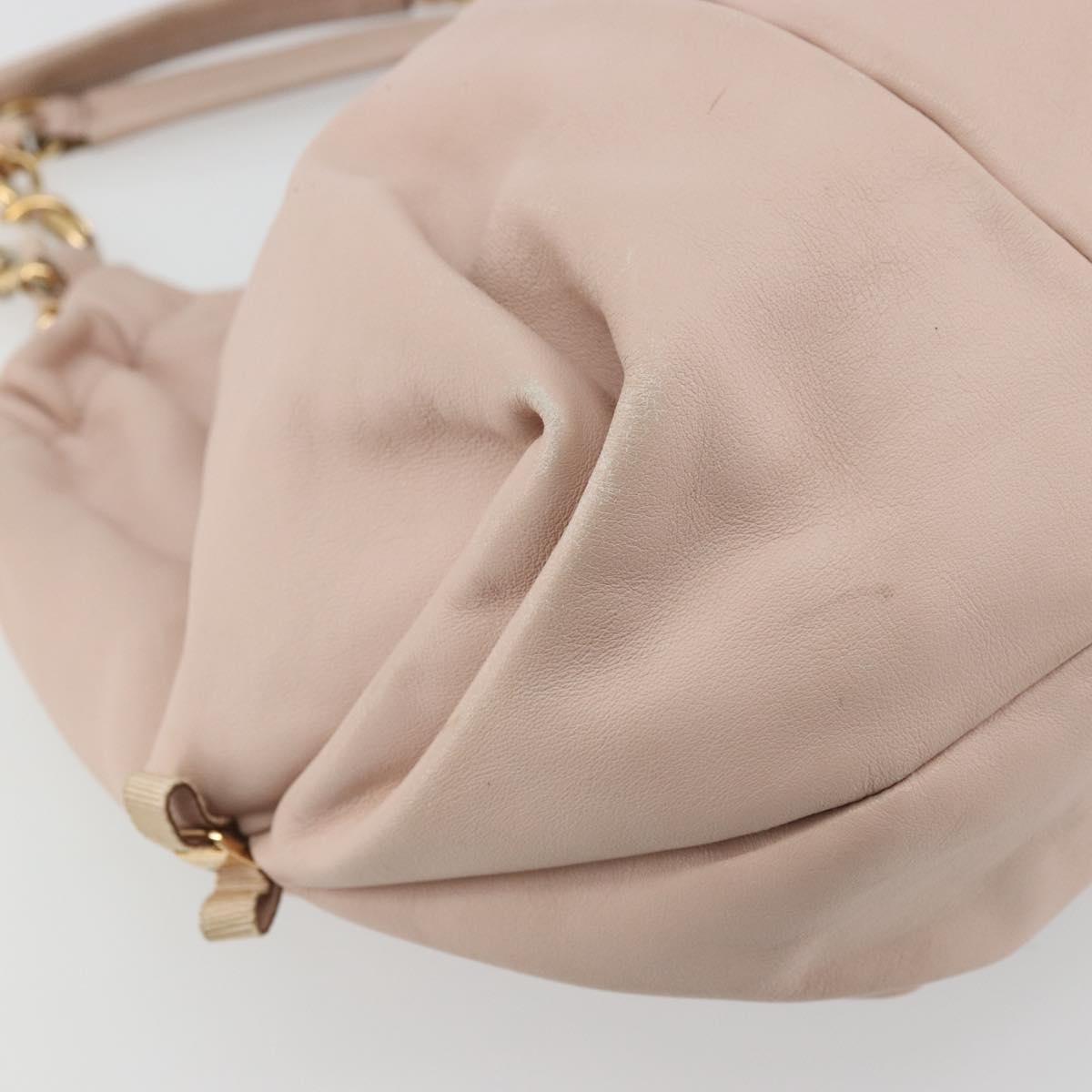 Salvatore Ferragamo Vala Chain Hand Bag Leather Pink Gold Auth BA12403A