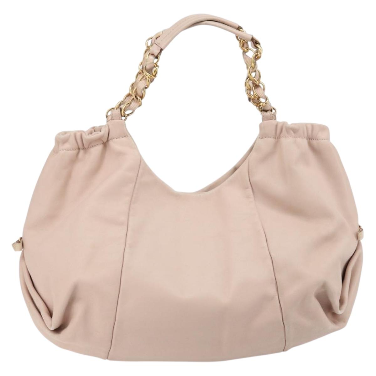 Salvatore Ferragamo Vala Chain Hand Bag Leather Pink Gold Auth BA12403A