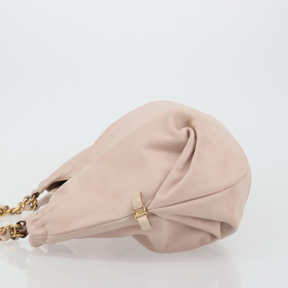 Salvatore Ferragamo Vala Chain Hand Bag Leather Pink Gold Auth BA12403A